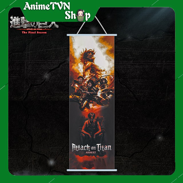 Poster vải lụa tranh lụa treo tường hình Anime Manga - Attack on Titan (Tấn công người khổng lồ) Size 30x70cm