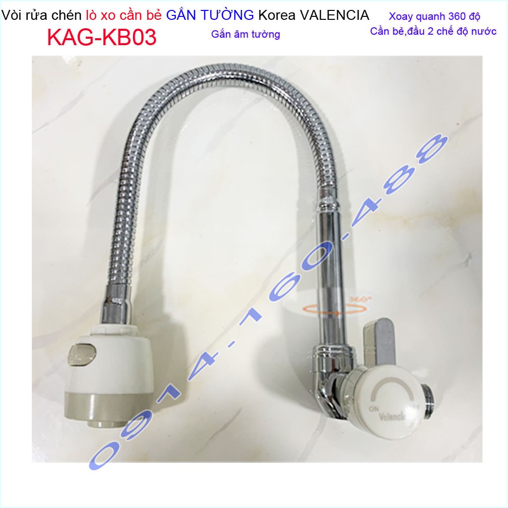 Vòi rửa chén bát Valencia Korea KAG-KB03 âm tường, vòi chậu lạnh gắn tường cần bẻ lò xo gắn tường xả nước mạnh sử dụng t