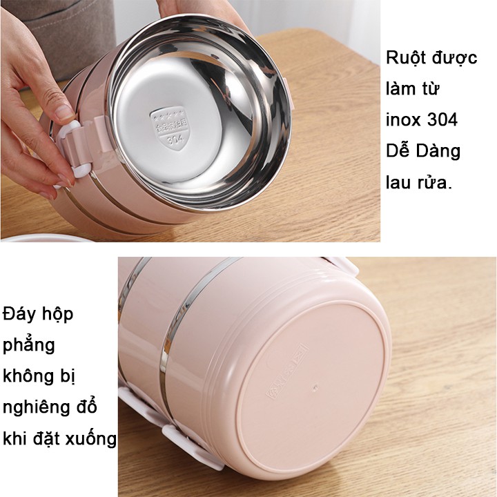 Cặp lồng giữ nhiệt bằng nhựa lúa mạch lõi inox cao cấp đựng đồ ăn, cặp lồng cơm tiện giữ nhiệt tiện ích TT -HOME