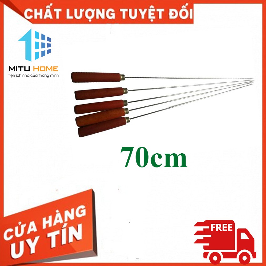 [ XIÊN NƯỚNG THỊT ] Combo 5 xiên nướng thịt chuôi gỗ dài 70cm loại 5mm - Mituhome