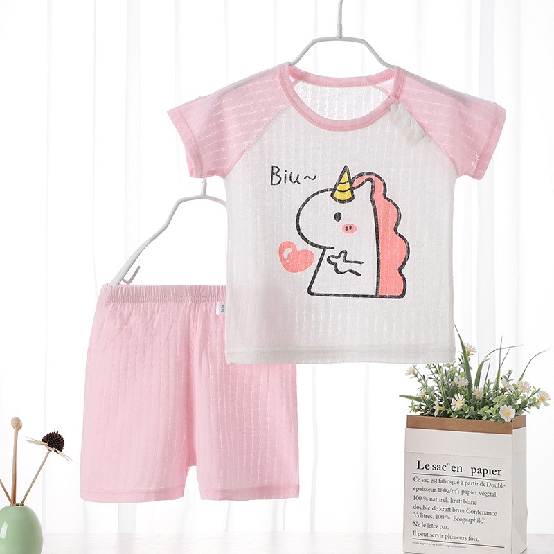 Ringkas pijama cho bé Quần đùi pijama cho bé Đồ ngủ mùa hè đồ ngủ bộ cho bé gái Quần áo mùa hè Bộ đồ mùa hè Bộ cộc bé trai quần đùi cho bé Bộ pijama kẻ cho bé 2 mảnh cotton nguyên chất