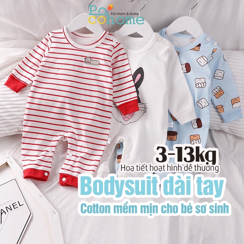 Bodysuit dài tay cho bé gái bé trai, bộ body cho bé sơ sinh hàng Quảng Châu cao cấp Poco Home