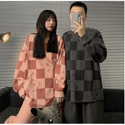 Bộ đồ ngủ đôi dài tay cotton phong cách Hàn Quốc