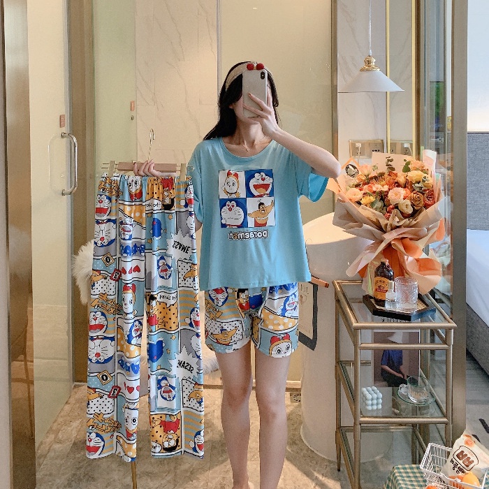 Bộ Đồ Ngủ Gồm Áo Thun Tay Ngắn + Quần Short Thời Trang Dành Cho Nữ | BigBuy360 - bigbuy360.vn