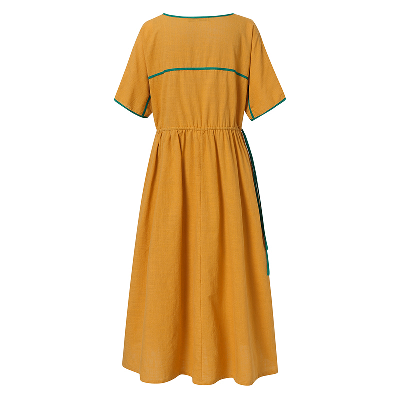 Đầm Nữ ZANZEA Dáng Dài Tay Ngắn Phong Cách Vintage Thời Trang