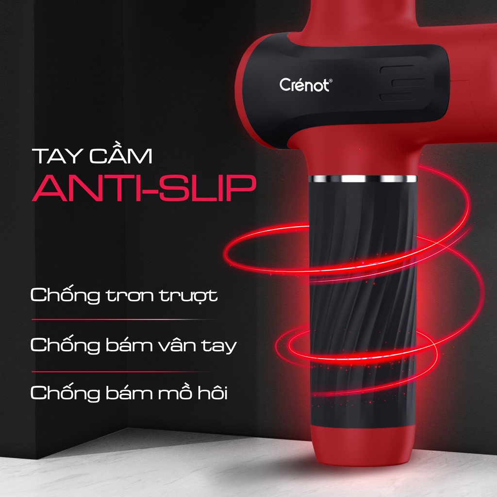 Súng massage cầm tay Crenot Therap M5 máy matxa thư giãn giảm đau nhức toàn thân với 6 đầu mát xa cao cấp và 20 cấp độ