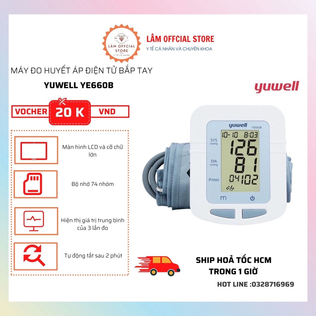 Máy đo huyết áp, máy đo huyết áp bắp tay YUWELL YE660B hàng chính hãng bảo hành 5 năm