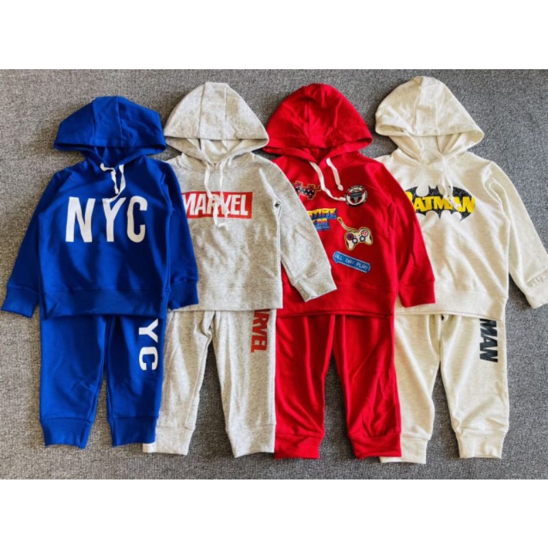 Bộ nỉ da cá HM bé trai xuất dư (có mũ)