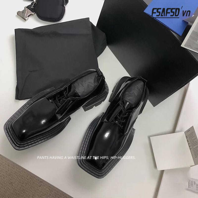 Giày Da Mũi Vuông Đế Dày Phong Cách Anh Quốc Thời Trang Cho Nữ