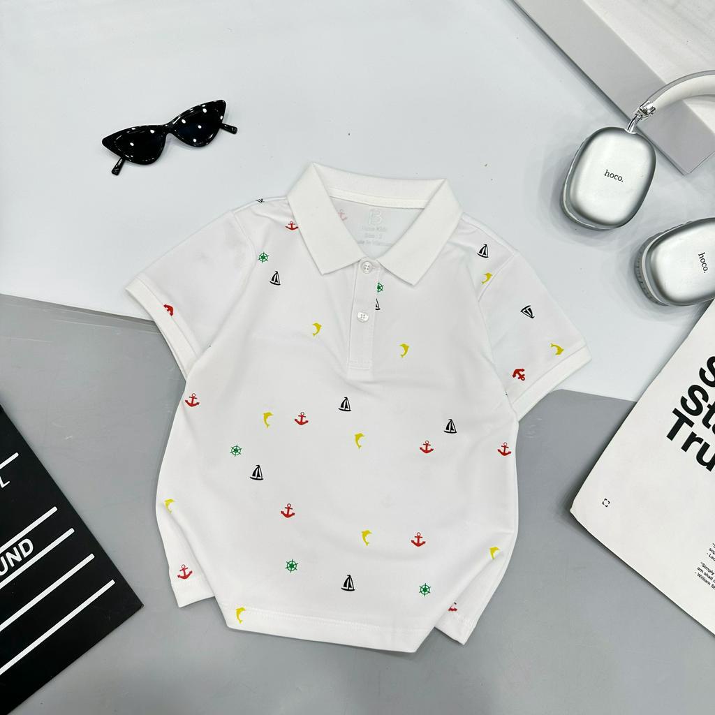 Áo Polo in hình dễ thương dành cho bé trai và bé gái chất liệu Lacost cổ bẻ đảm bảo bé mặc lên cực kì thoáng khí APL003
