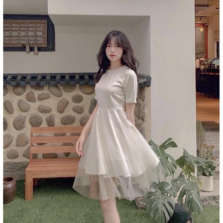 VÁY-ĐẦM TRẮNG 3 TẦNG XOÈ TÀ VOAN QGIA