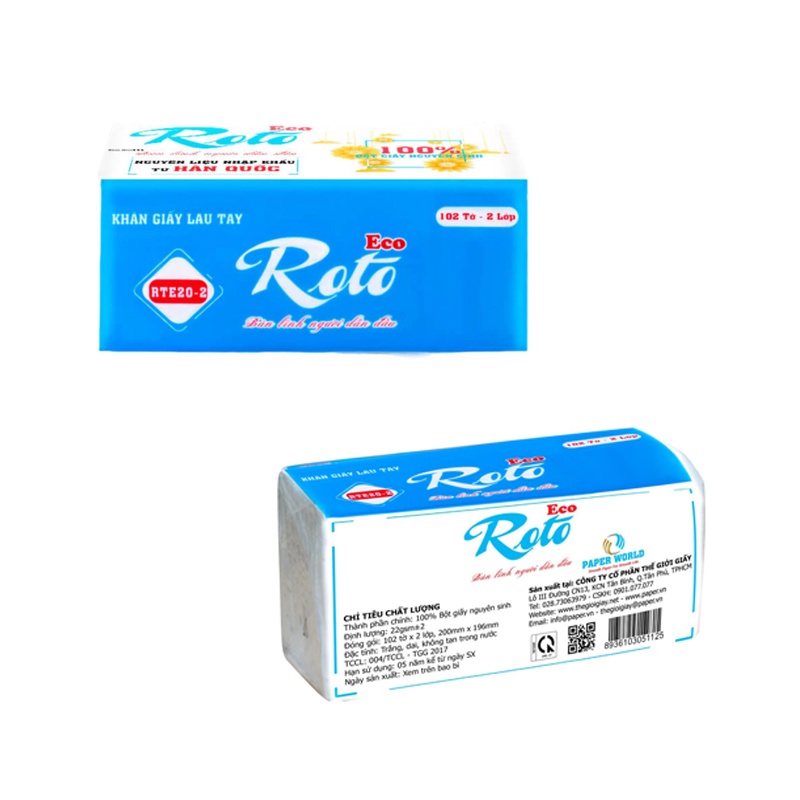 Khăn giấy rút lau tay đa năng 2 lớp 102 tờ ROTO ECO - Thế Giới Giấy - 100% bột giấy nguyên sinh | RTE20-2