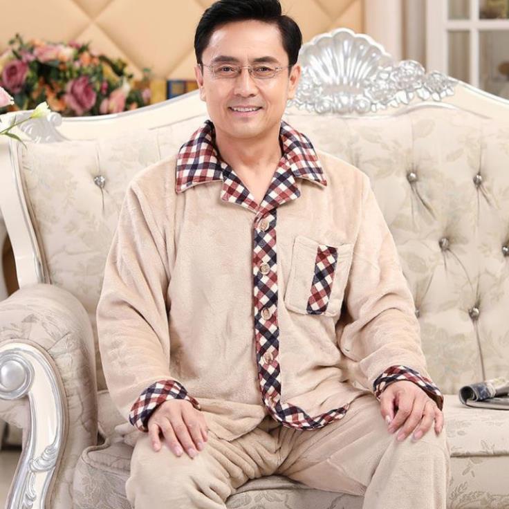 SALE 11.11 ✤☼▩Đồ ngủ cặp đôi lông cừu san hô mùa đông, bố nam trung niên, mẫu thu mẹ bộ ở nhà dày dặn nữ Đẹp