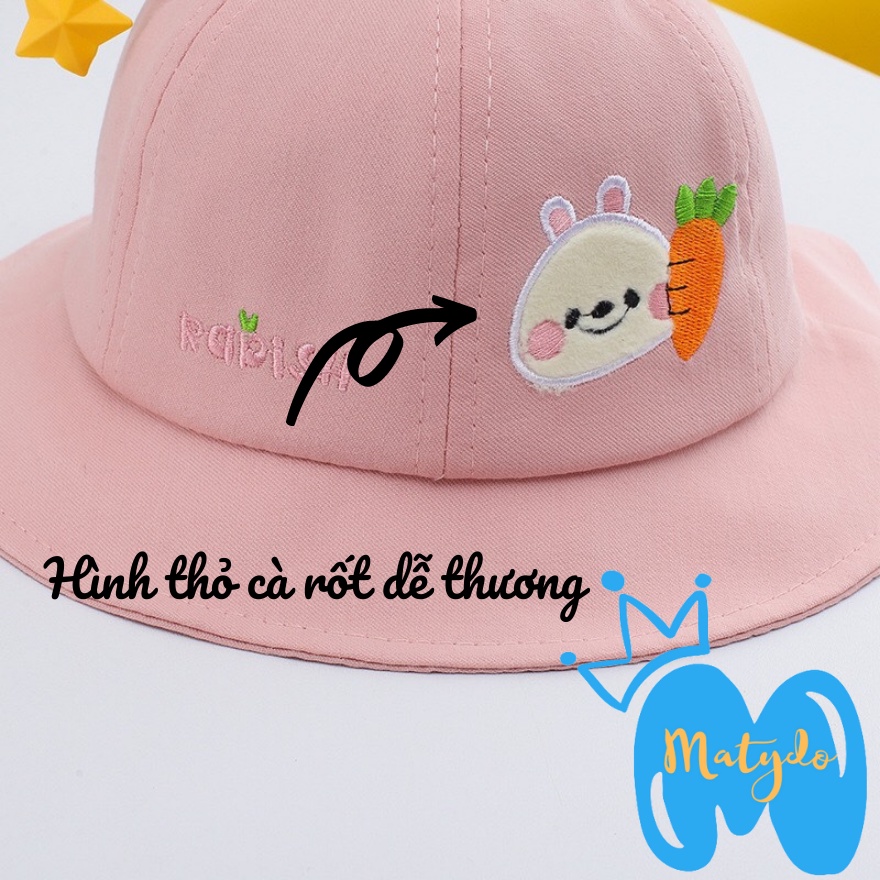 Mũ cho bé gái bé trai nón vành tròn chất liệu cotton họa tiết thỏ cà rốt phụ kiện trẻ em từ 0-2 tuổi