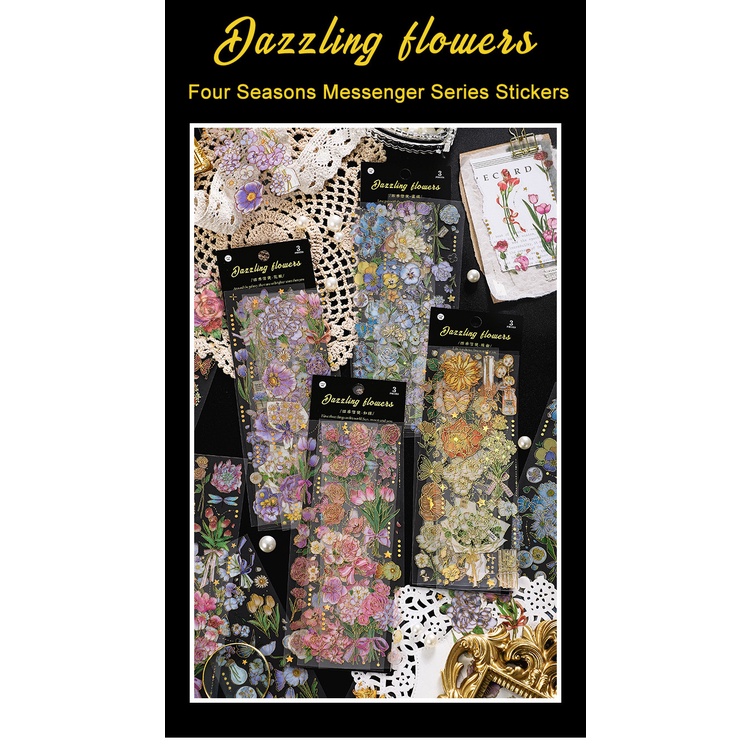 Bộ 3 Miếng Dán Trang Trí Sổ Tay/Nhật Ký Hình Hoa Dễ Thương DIY