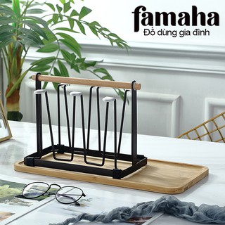 Khay úp cốc - kệ úp cốc cao cấp  bằng hợp kim kèm giá gỗ hứng nước tiện dụng FAMAHA