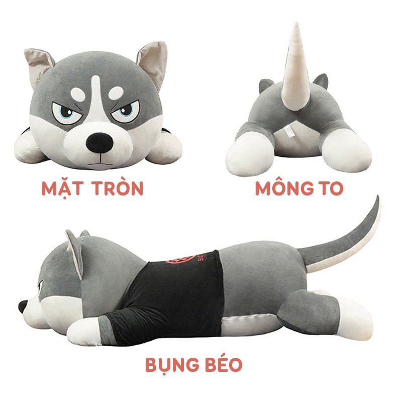 Chó Husky Nhồi Bông Mặt Ngáo Siêu Đẹp,+ Mèo husky Mặt Ngáo Má Đỏ - Qùa tặng Gấu Bông Dễ Thương