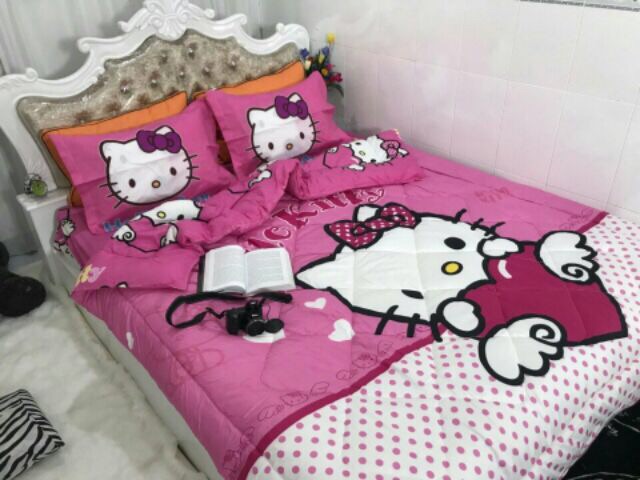 Bộ chăn phao ga gối Hello Kitty hàng nhập