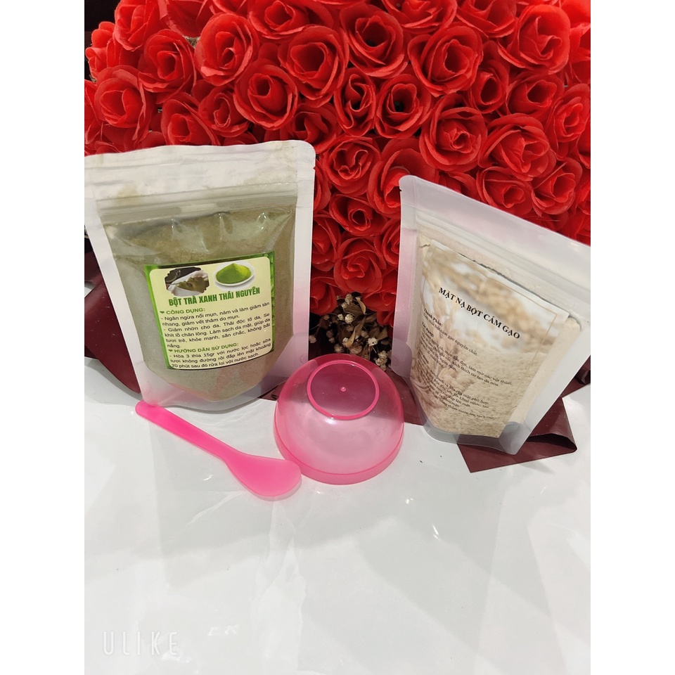 Combo cám gạo 100gr+ trà xanh 100g(tặng thìa)