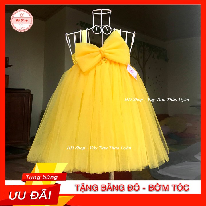 Đầm công chúa cho bé ❤️FREESHIP❤️ Đầm công chúa vàng nơ chéo cho bé gái