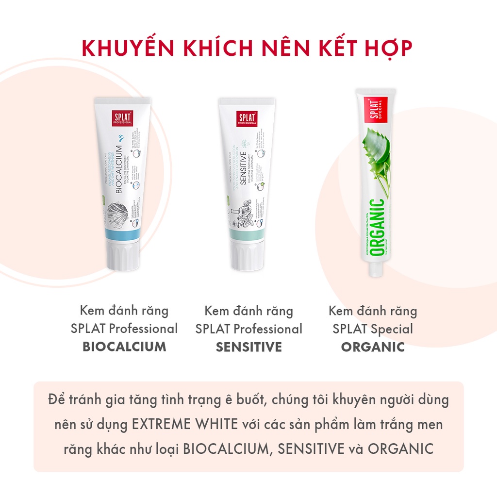 Kem đánh răng trắng răng, thơm miệng SPLAT Extreme White làm sáng men răng, ngừa sâu răng, chiết xuất thiên nhiên 75ml