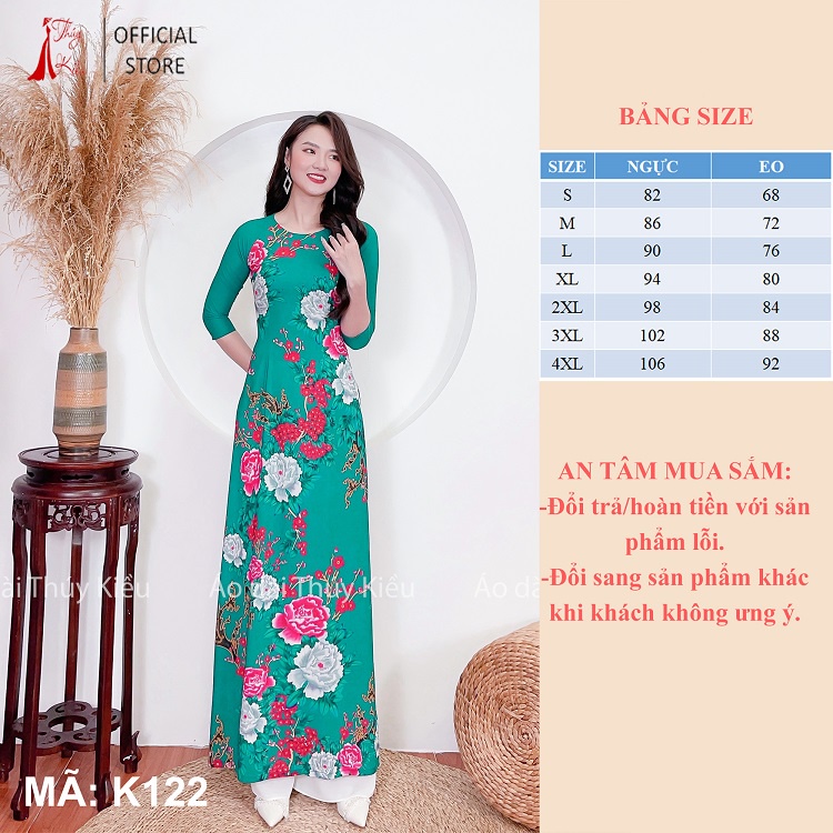 Áo dài lụa nhật 3D xanh rêu đậm hoa đào, mẫu đơn K122 ❤️FREESHIP❤️ mềm mại, co giãn, thấm hút mồ hôi