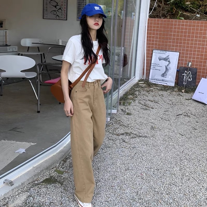 Quần Jean nữa dáng suông đứng ông cạp cao màu vintage