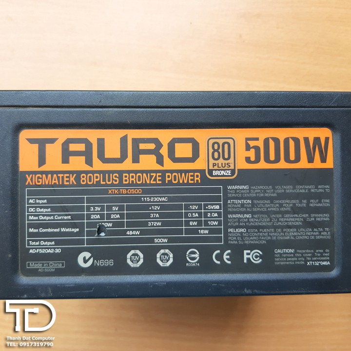 Nguồn công suất thực Xigmatek Tauro 500W chuẩn 80 plus cũ (Dây bọc lưới dài)