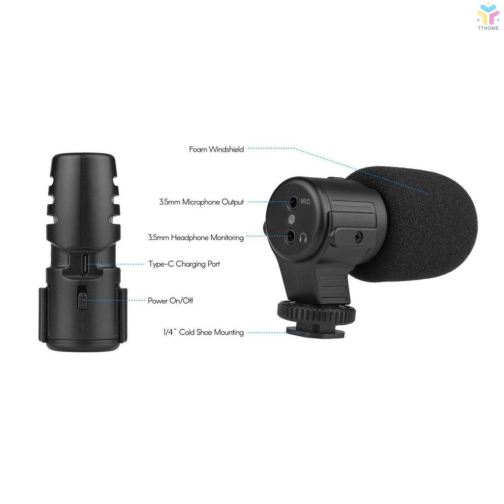 Micro Thu Âm Video Cardioid Với Jack 3.5mm 1 / 4-inch Và Giá Đỡ Gắn Máy Ảnh Dslr 110mah