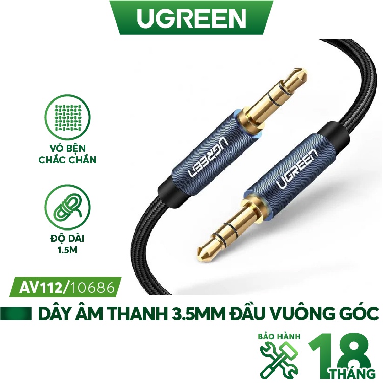 Dây 3.5mm vỏ bện vải sợi tổng hợp, màu đen dùng cho điện thoại máy tính bảng... UGREEN AV112 - Hàng phân phối chính hãng