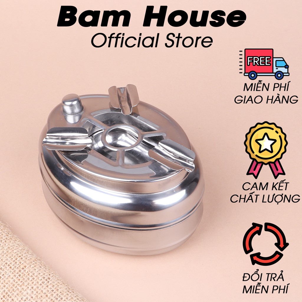 Gạt tàn thuốc nút bấm inox Bam House loại lớn cao cấp GT01 - Gia dụng bếp