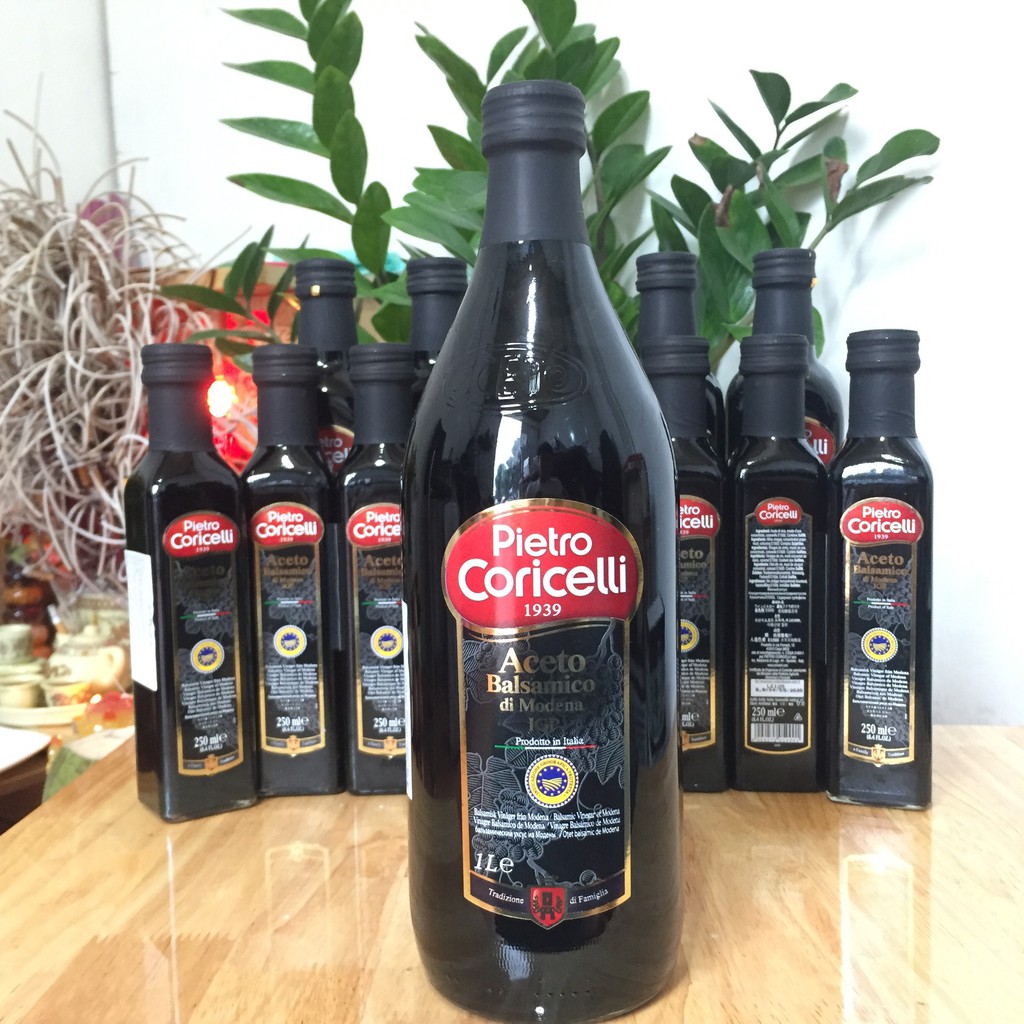 Giấm (Dấm) Nho - Dấm Thơm Cao Cấp Balsamic Vinegar Pietro Coricelli 1000ml Nhập Khẩu Ý Hàng Mới