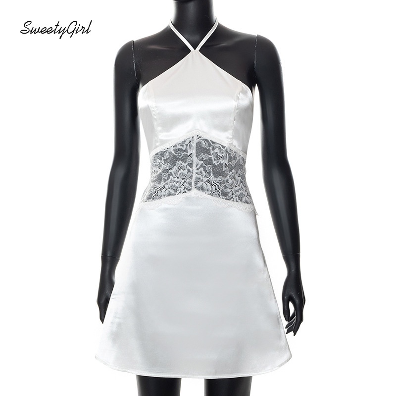 Đầm Mini Không Tay Phối Ren Màu Trơn Thời Trang 2022 Quyến Rũ Cho Nữ