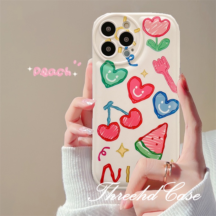 Ốp Điện Thoại TPU Mềm Đệm Khí Chống Rơi In Hình Cherry Cho iPhone 14 13 12 11 Pro Max SE 2020 X Xr Xs Max 8 7 6 6s Plus
