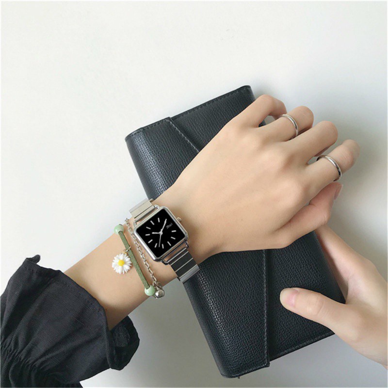 Đồng hồ quartz cho nữ mặt vuông chất liệu thép không gỉ