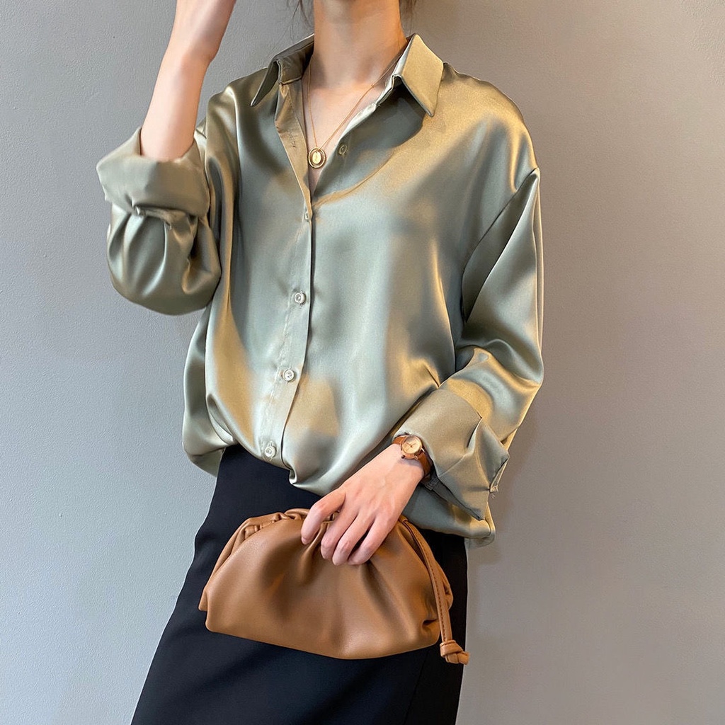 Áo Lụa Satin Cao Cấp Phong Cách Hàn Quốc 2021 Cho Nữ