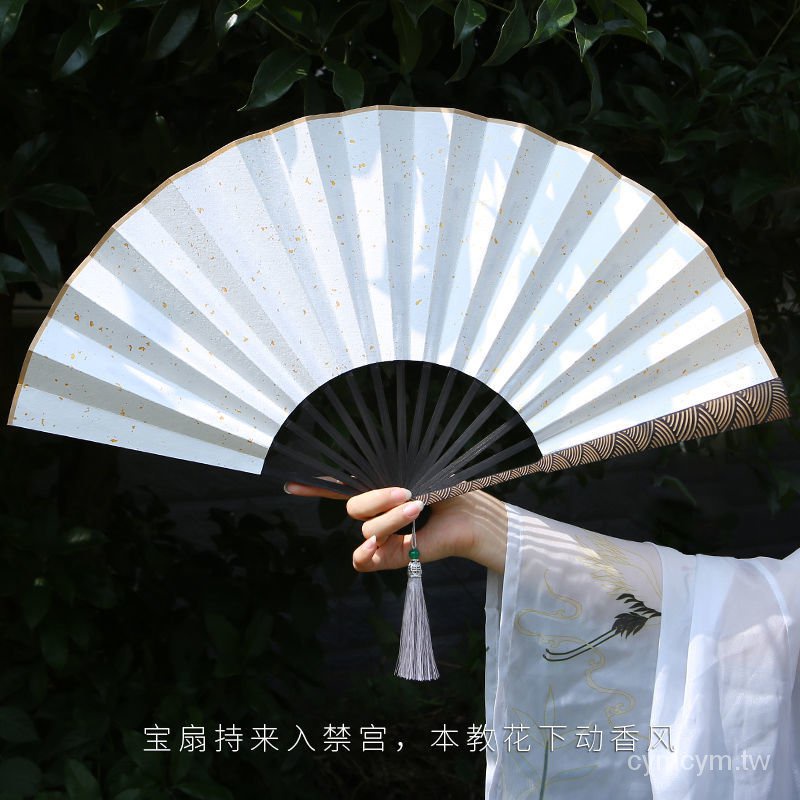 Quạt Xếp 10-inch Vải Lụa Họa Tiết Mây Phong Cách Trung Hoa Chống Thấm Nước Cho Nam Và Nữ Ek7a