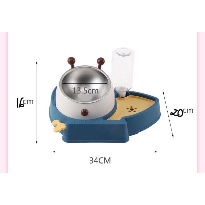 chén inox hình ốc sên kèm bình nước dành cho chó mèo
