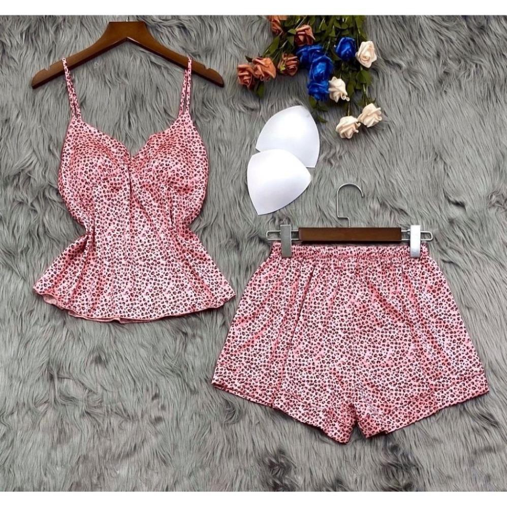 Bộ Đồ Ngủ Quyến Rũ Phi Lụa 2 Dây Gợi Cảm - Bộ Mặc Nhà Cute Cho Nữ Kèm Mút Ngực | Hân Fashion | BigBuy360 - bigbuy360.vn