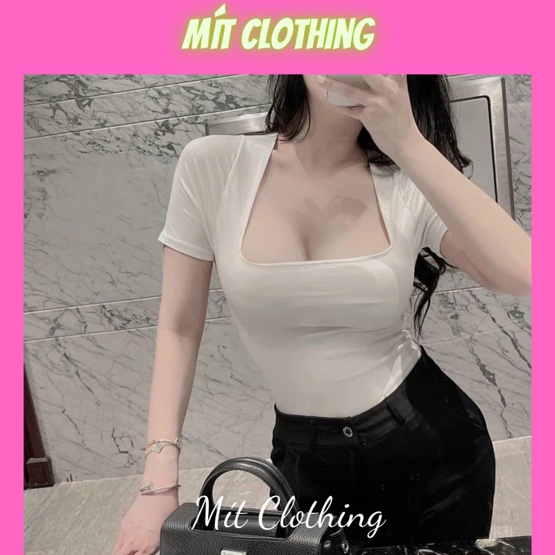 Áo thun tay ngắn crop cổ U kiểu ulzzang thời trang nữ