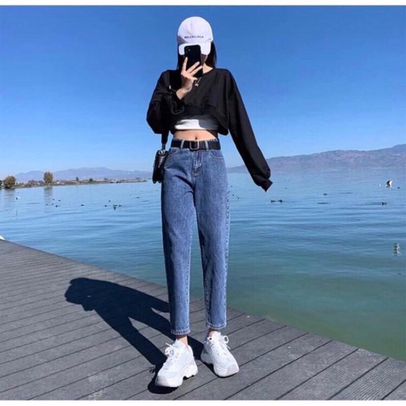 Quần jean bò baggy nữ cạp cao hàng Quảng Châu phong cách Hàn Quốc sành điệu style năm 2022