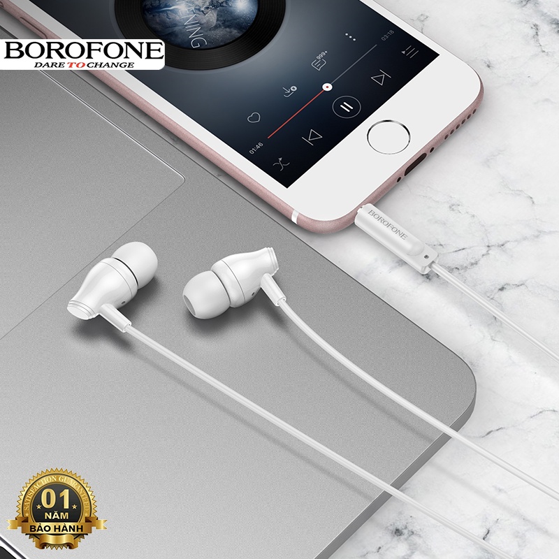 Tai nghe nhét tai Borofone BM61 nghe hay, có mic đàm thoại, dây dài 1.2m, Jack cắm 3.5mm - Chính hãng