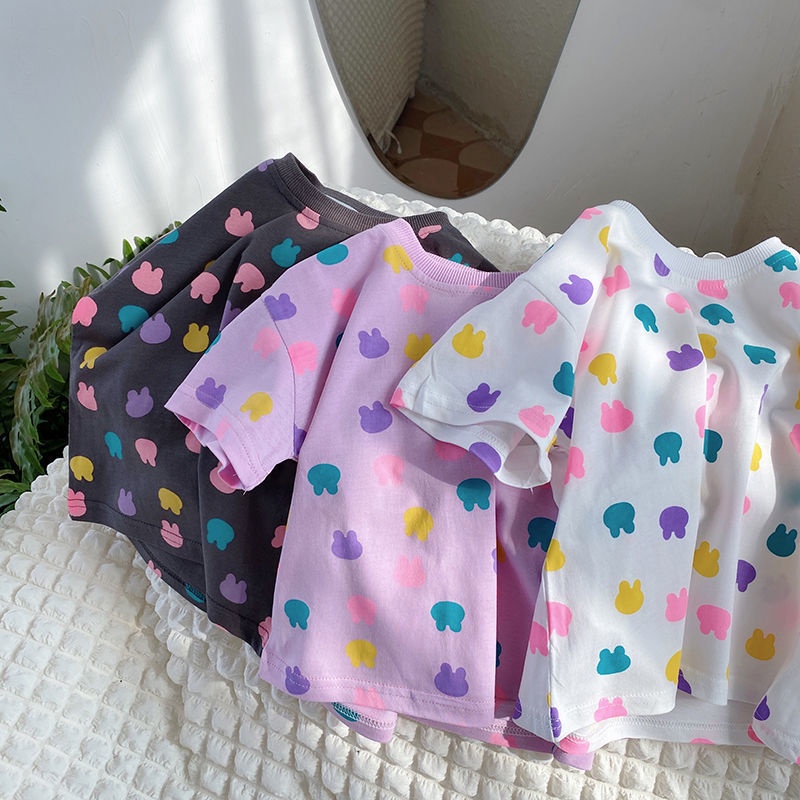 Áo Thun Cotton Tay Ngắn In Họa Tiết Hoạt Hình Phong Cách Hàn Quốc Thời Trang Mùa Hè 2022 Cho Bé Gái