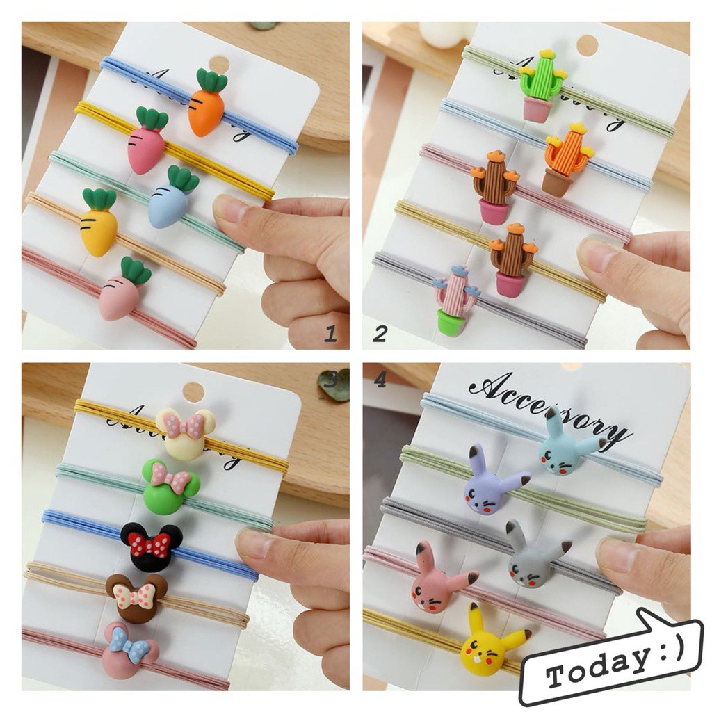 (5-pcs set) Mới Dây Buộc Tóc Họa Tiết Hoạt Hình Phong Cách Hàn Quốc Cho Bé Gái