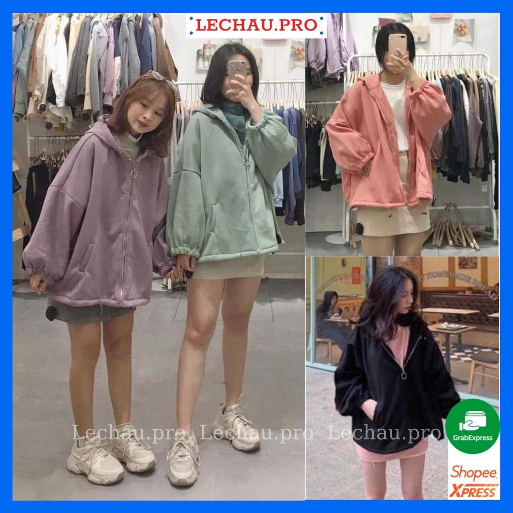 Áo khoac nỉ cánh dơi basic form rộng unisex AKN04 LECHAU kết hợp dây kéo bền đẹp