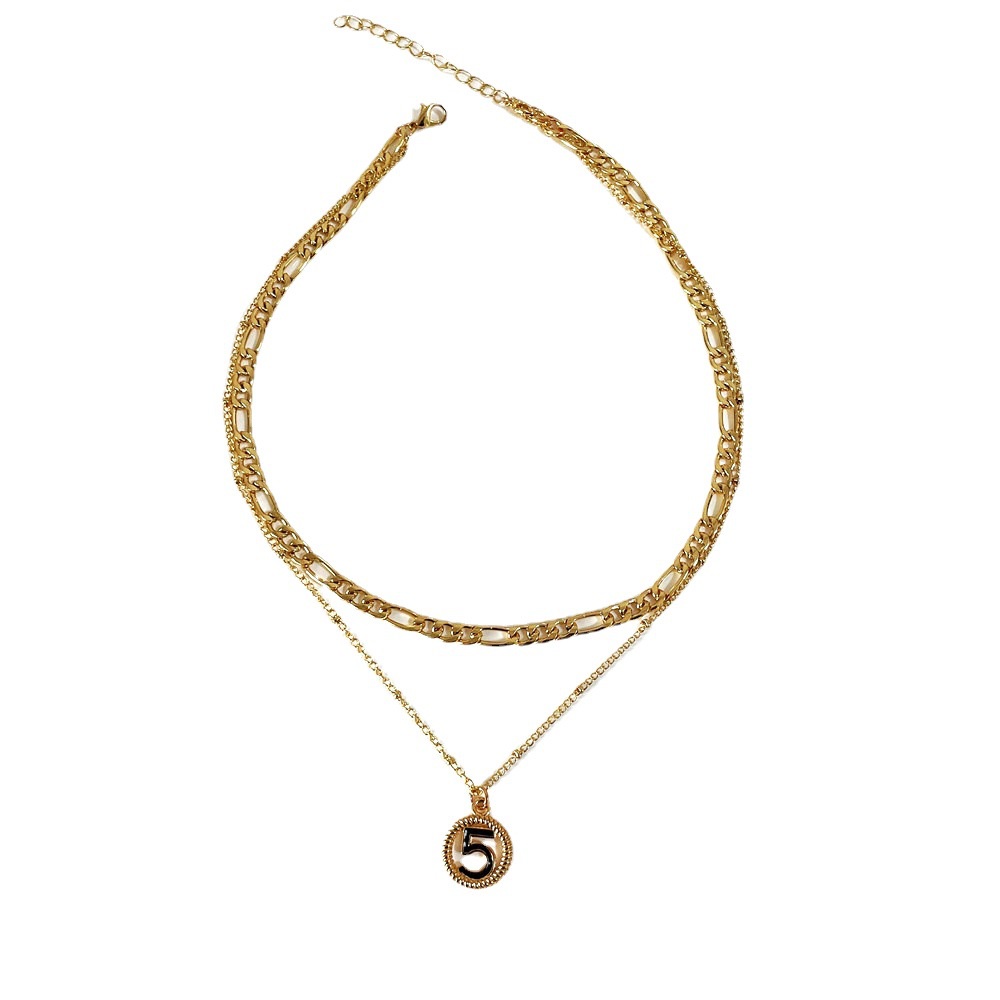 Vòng cổ Hai Lớp Dày Mặt Số 5 May Mắn Thời Trang Hàn Quốc
