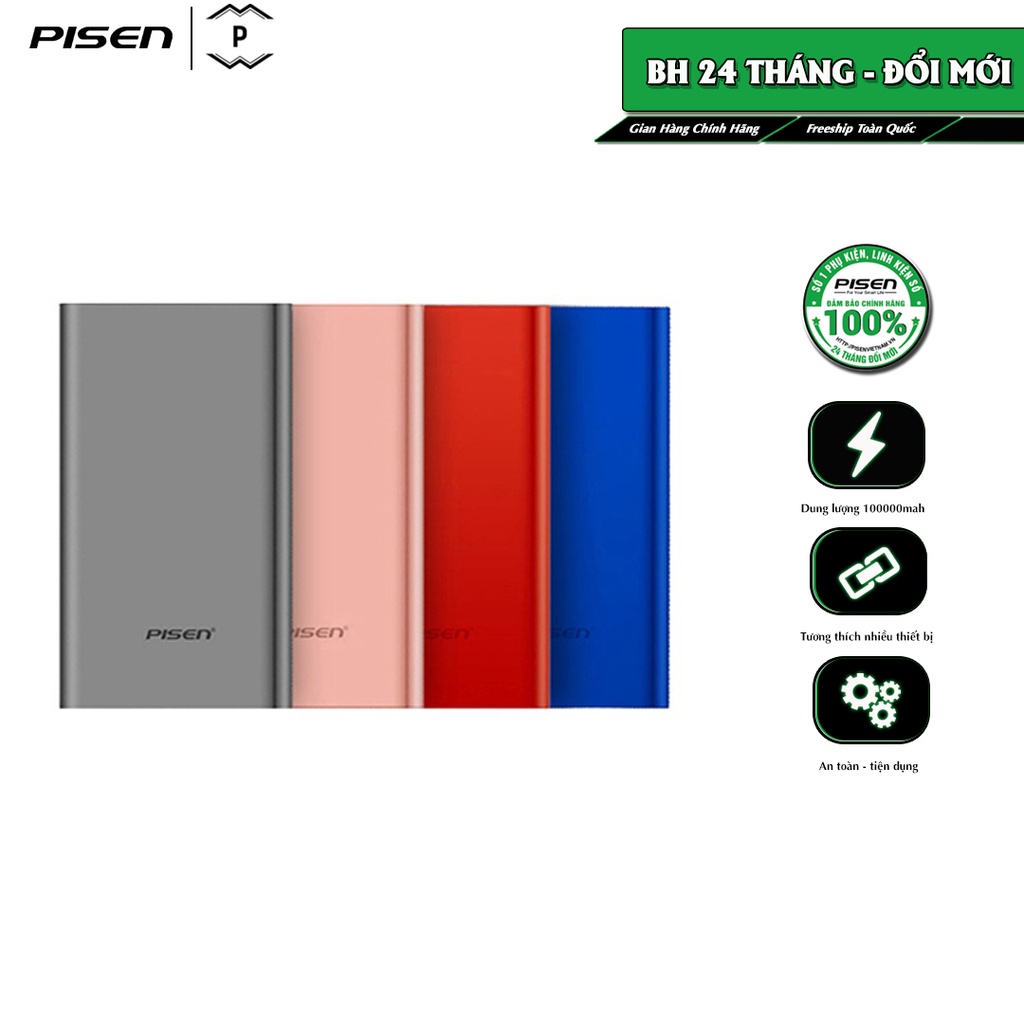 Sạc dự phòng Pisen Color Box 10000mAh (Cổng IP, 2.4A) - Hàng Chính Hãng