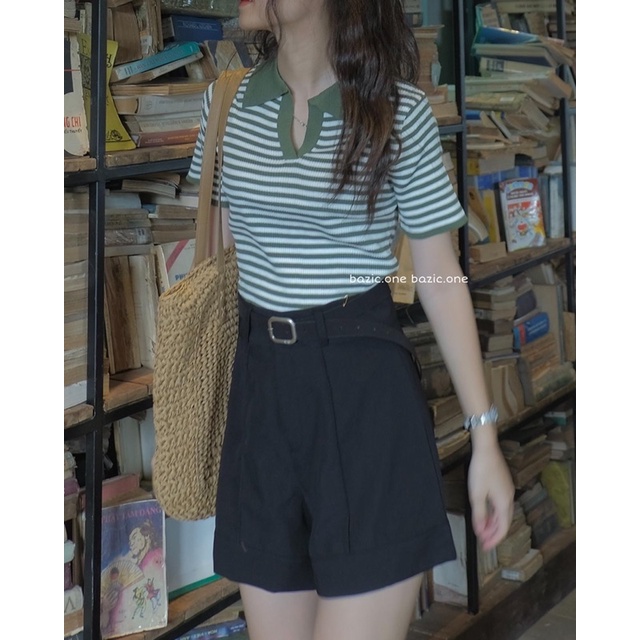 Áo mongtoghi kẻ nhỏ cổ polo co giãn Bazic one