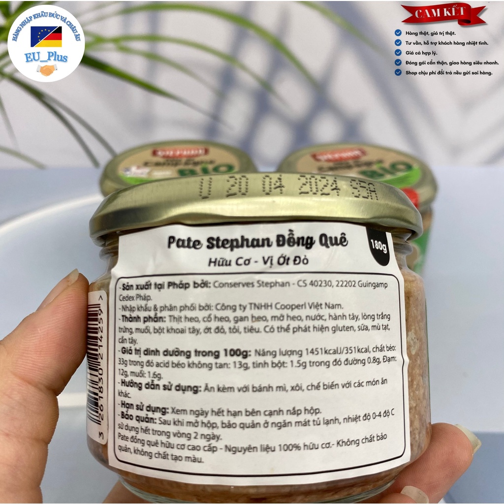 Pate Stephan đồng quê hữu cơ vị ớt đỏ - 180g - Pháp