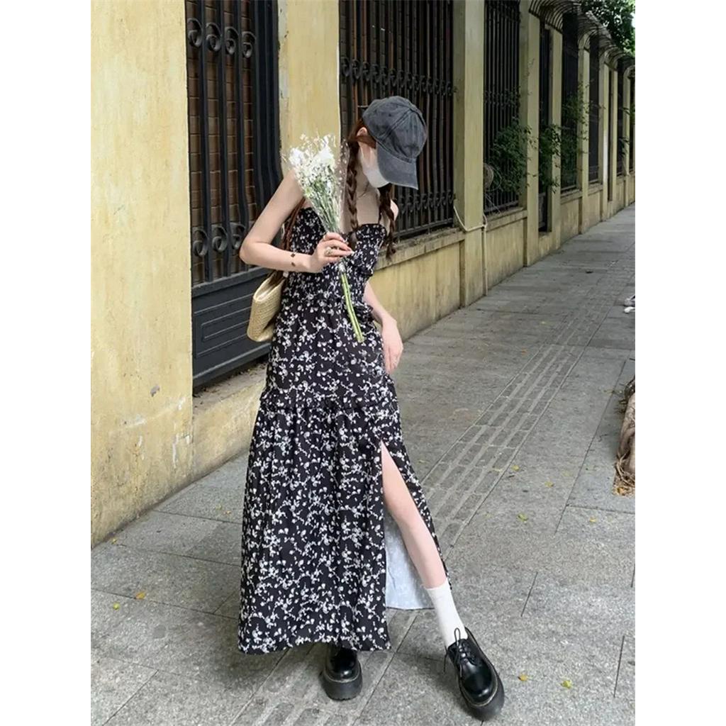 Đầm Hai Dây Họa Tiết Hoa Mùa Hè Phong Cách Pháp Cổ Điển Kiểu Mới 63447